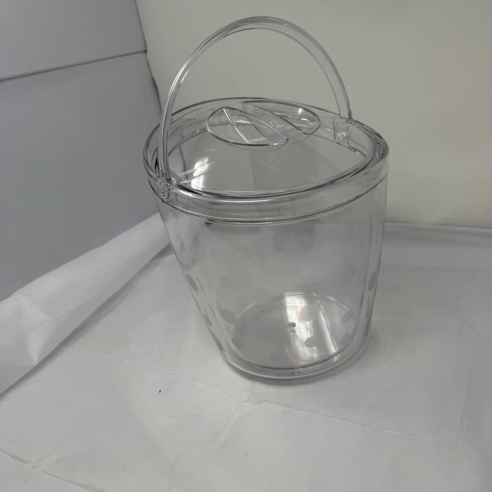 The Pampered Chef Clear Acrylic Ice Bucket with Lid and Handle Polka Dot NEW